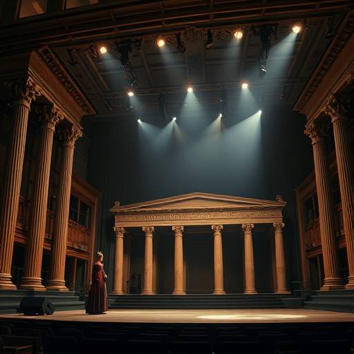 Image composite représentant différentes époques de l'histoire du théâtre, de la Grèce antique au théâtre contemporain