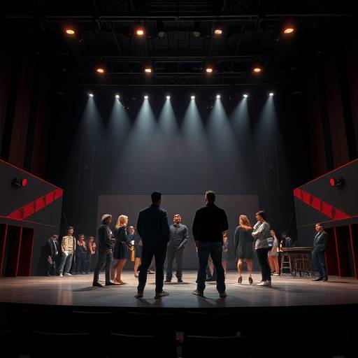 Photo d'une scène de théâtre moderne avec des acteurs en tenues contemporaines