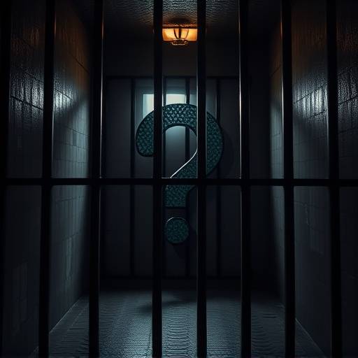 Signo de interrogación estilizado dentro de una celda penitenciaria, simbolizando las preguntas sobre la rehabilitación